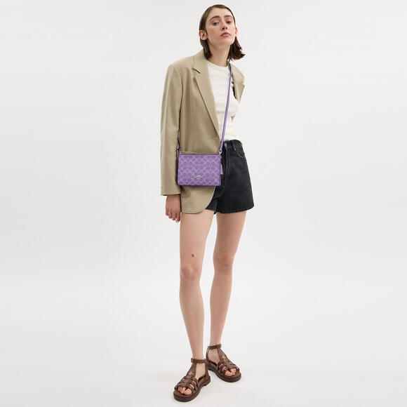 Coach Slim Crossbody Bag In Signature Canvas Iris Purple - Picture 7 of 9
